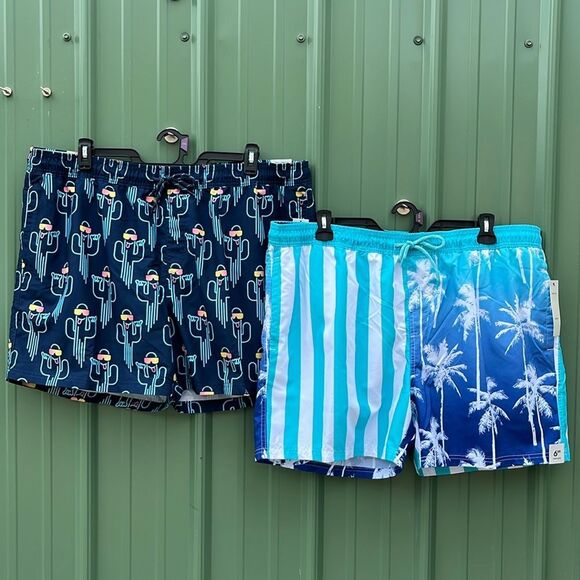 Men's Elastic Waist Swim Trunks Shorts 6" Inseam Beach Vacation 2-Pack Size 2XL - Picture 2 of 5
